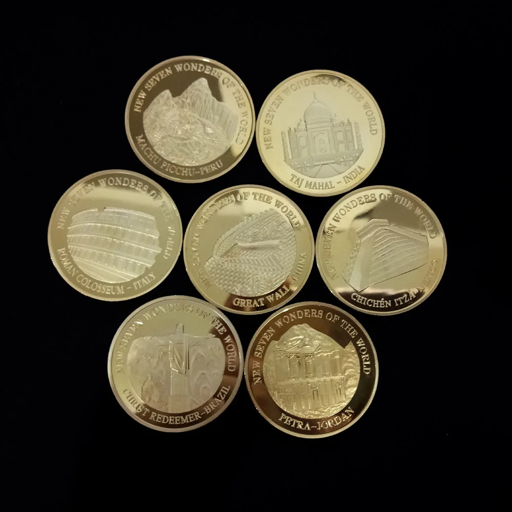 

New Arrival Non-currency Coin The Seven Wonders of the World Commemorative Coins Petra Christ Redeemer Machu Picchu Chichen Itza