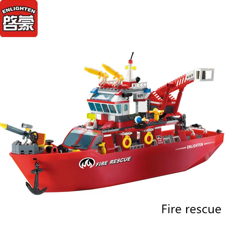 

Enlighten 909 Fire Rescue Multi-Function Boat 359Pcs Blocks Crane Fireman Assemble Model Building Bricks Compatible Lepin