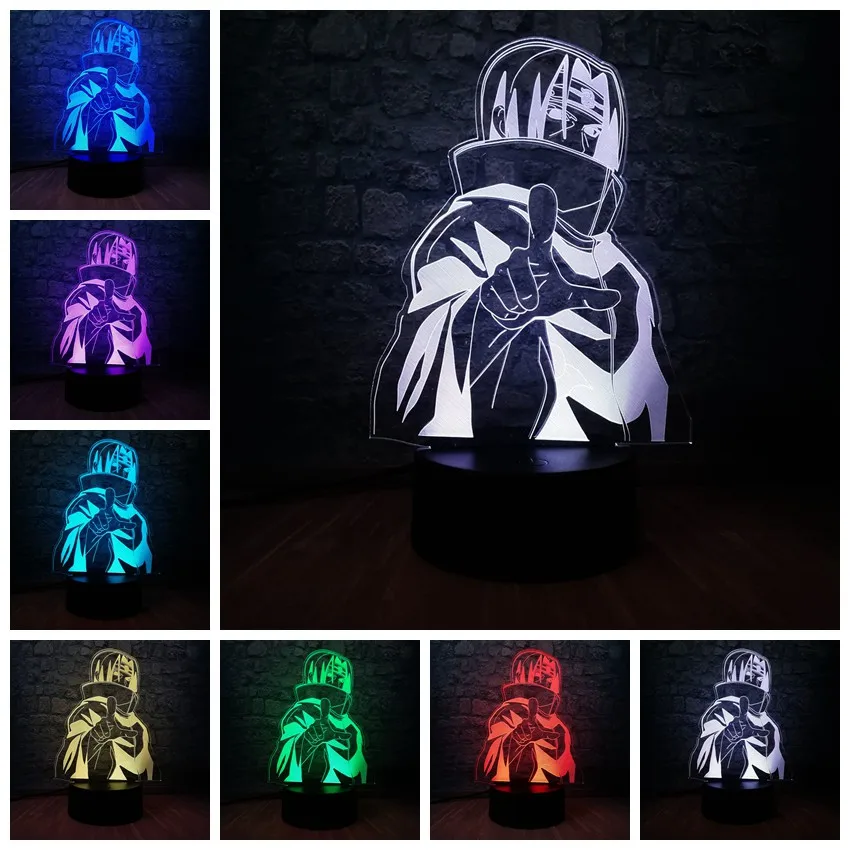 7 смешанных двухцветных фигурок Наруто Саске Какаши 3D светодиодный ночник Lihgt пульт дистанционного управления детская Подарочная игрушка для домашнего декора Новинка Настольная лампа