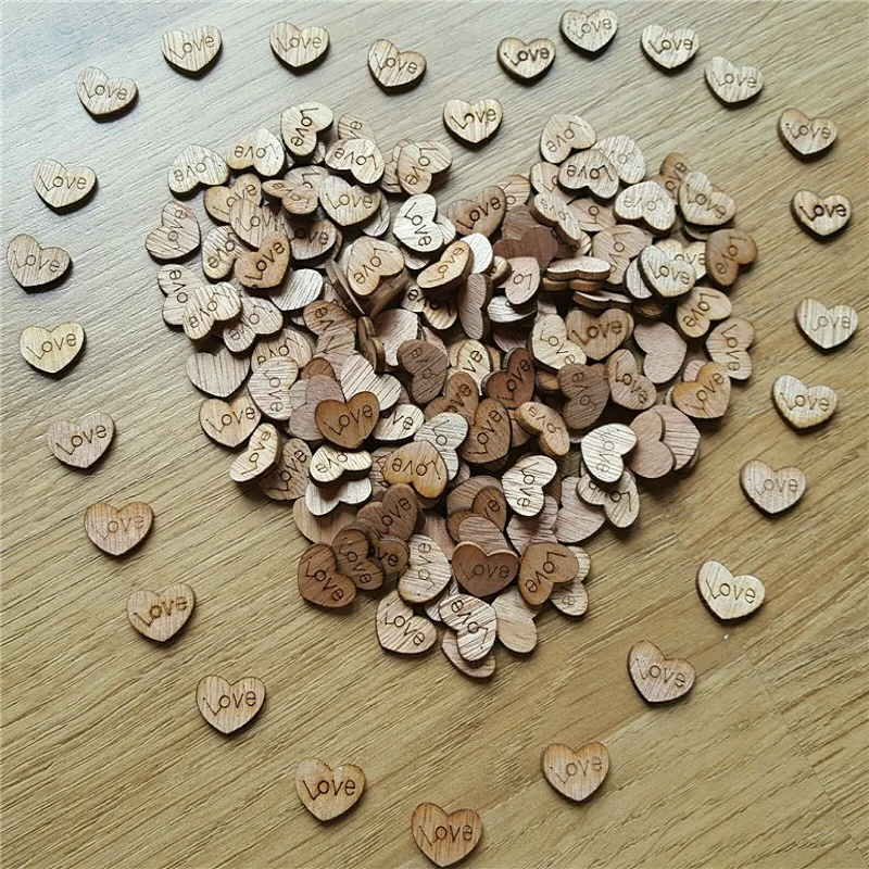 100pcs/ Bag Thick LOVE Wood Wooden Crafts DIY Love Heart Shape Wedding Party Table Scatter Decoration Letter Pattern Decor Gift | Дом и сад
