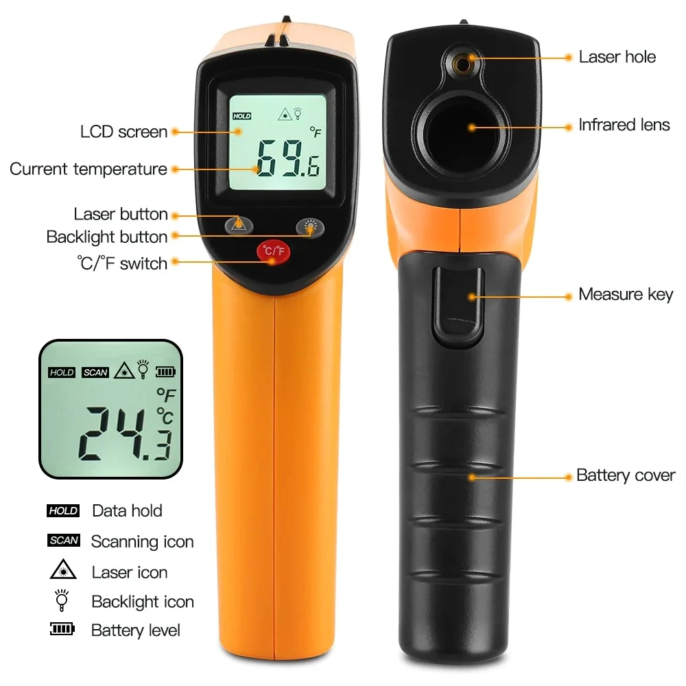 Anpro портативный цифровой инфракрасный термометр бесконтактный lcd ИК лазерный температурный пистолет пирометр Imager температура Mete