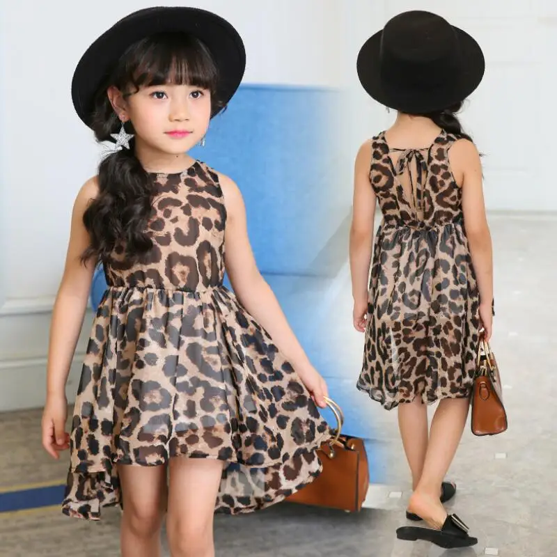 2018 Summer Chiffon Leopard Dress For Kids Girls Dovetail Dresses Baby