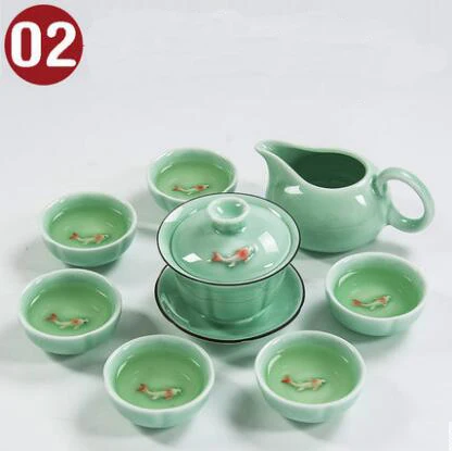 Чайный набор TANGPIN longquan celadon с рыбками, керамический чайник, керамическая чайная чашка, китайский чайный набор кунг-фу, посуда для напитков - Цвет: 02