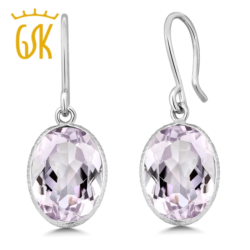 

GemStoneKing 10.00 Ct Natural Pink Amethyst 10x14mm Oval Shape 925 Sterling Silver Dangle Earrings For Women