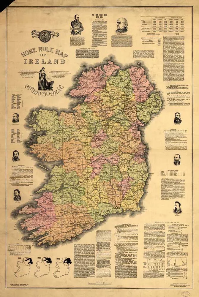 

RM-DT-412 Vintage "HOME RULE MAP OF IRELAND" Oil Painting Canvas Pictures Decorative Painting Wall Art No Frame for home decor