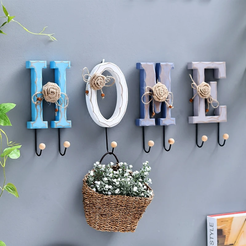 

4PCS/SET American Home Decorative Hook Creative Wood Model Bathroom Wall Hook Coat Hook Wall Hanging Hook