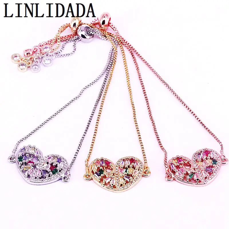

8Pcs Trendy Rainbow CZ Zircon Heart Charm Bracelet Women's Adjustable Chain Bracelets Jewelry