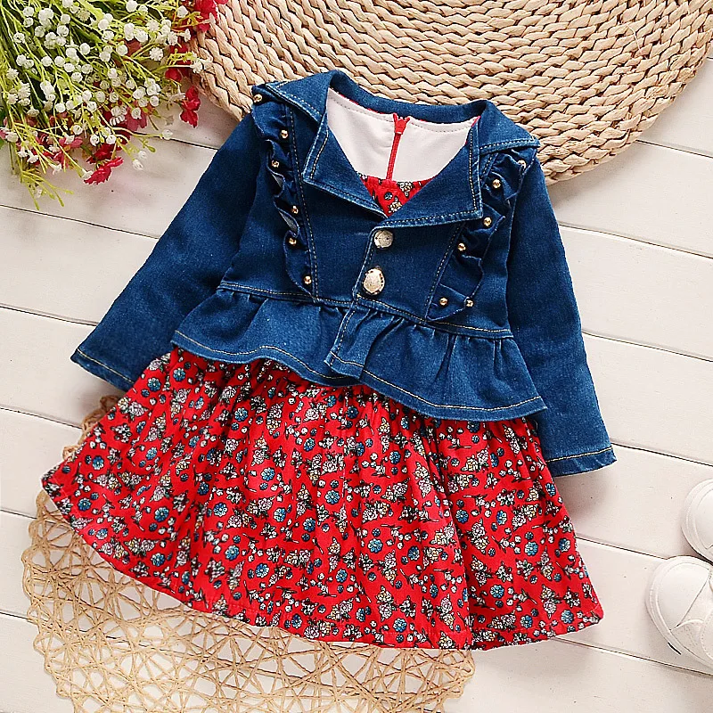 MBBGJOY Baby Girls Set Denim Coat + Vest Dress Spring Autumn Jean