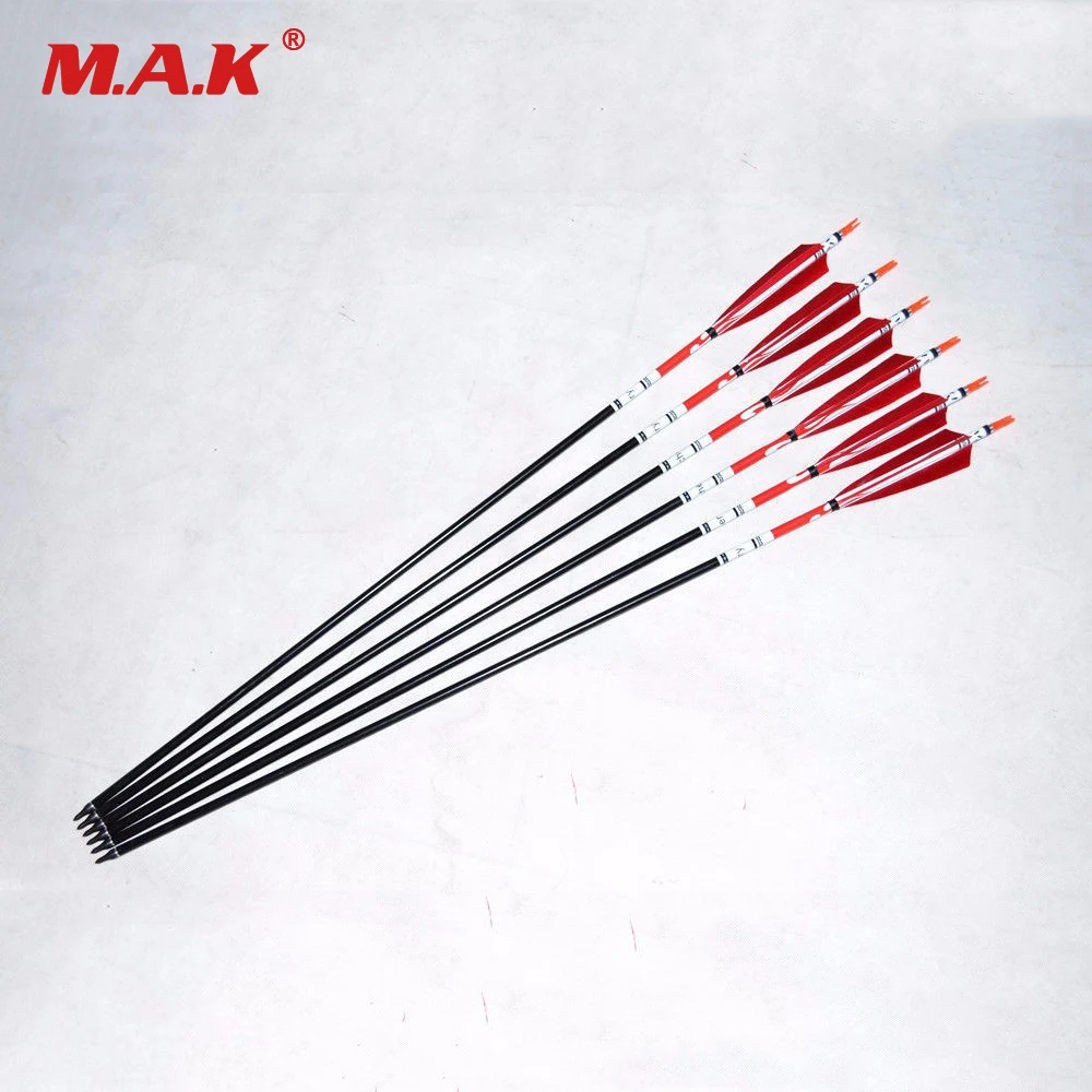 

6/12 pcs 32" Aluminum Arrow With Red Turkey Feather Spine 500 for 50-60 lbs Compound Recurve bow Archery Hunting Arrows