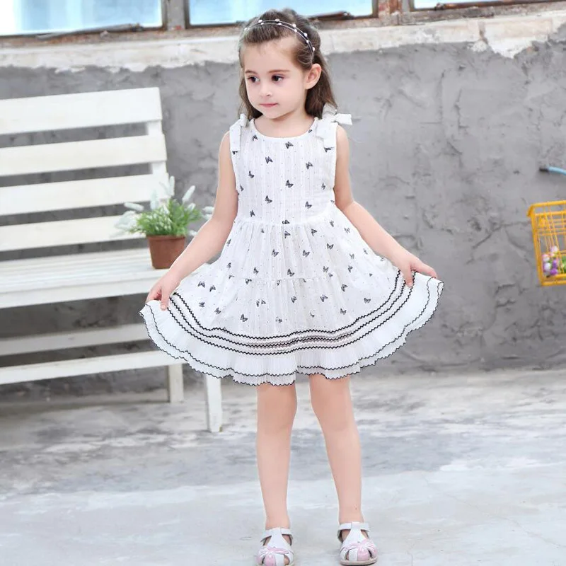 

MERI AMMI For 2-9 Year Girl New Children Girl Butterfly Clothing Sleeveless Dress O-neck Floral Baby Dress