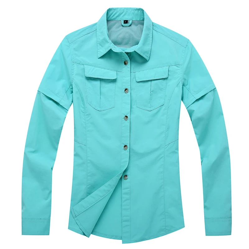 Женские быстросохнущие рубашки со съемным рукавом, спортивная одежда, дышащие походные топы для рыбалки, походные рубашки SA024