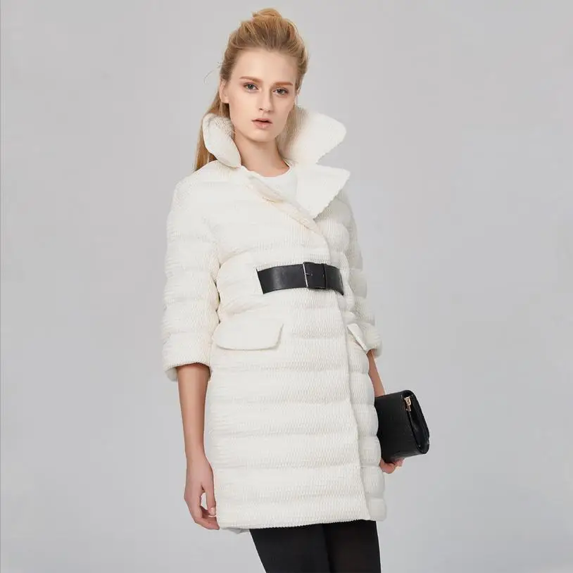 

Plus size 2017 Fashion winter high collar creative design 90% duck dowN parkas velvet fabric three-quanter Sleeve coat w1235