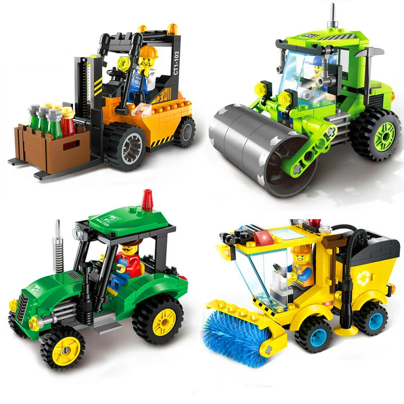 

Enlighten Educational Building Block Sets City Series Sweeper Forklift Tractor Road Roller Bricks Model DIY Toys For Children