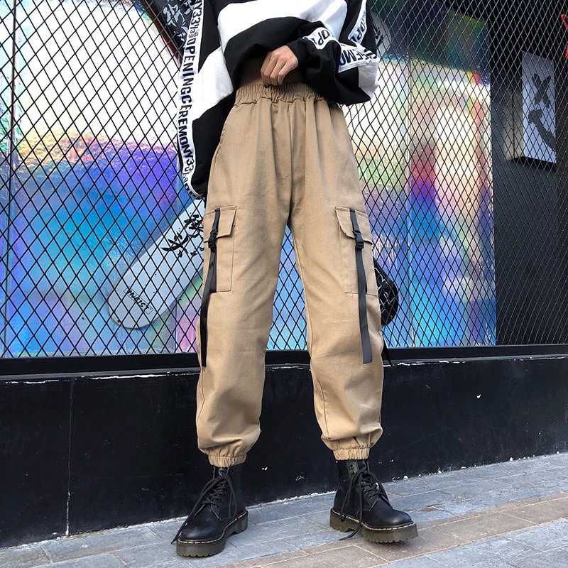 

Women Cargo Pants 2019 New Arrival Spring And Autumn Female Jogger Pants Black Khaki Girl Ankle-Length Pants Korean Style N29