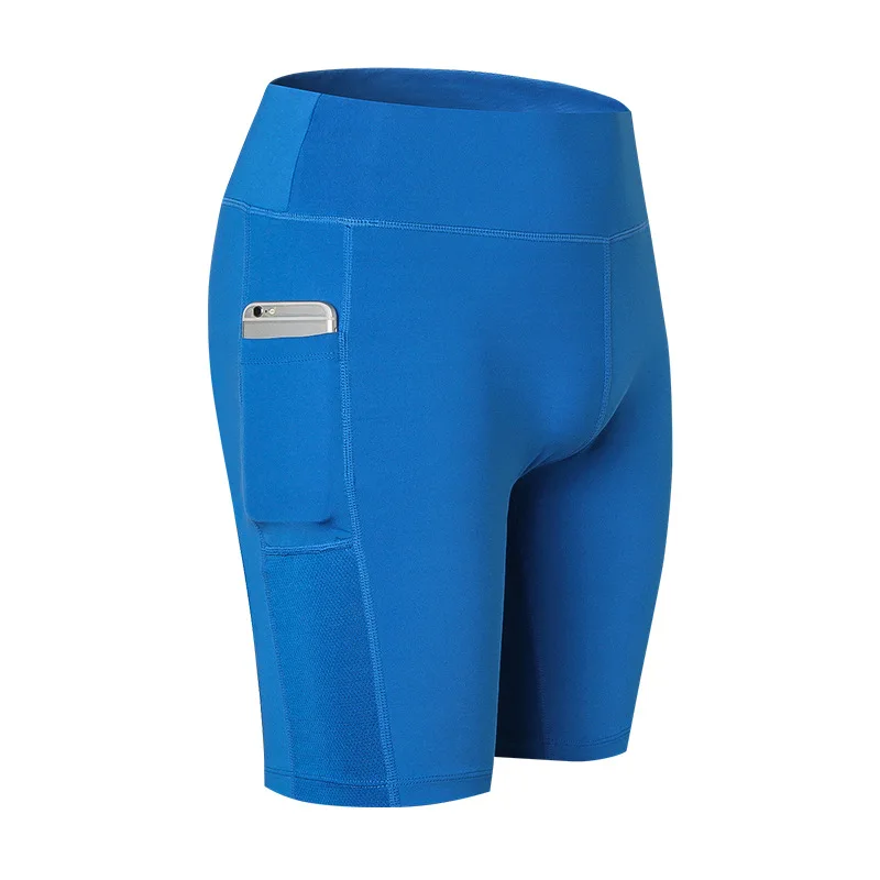 Женские шорты для йоги боковые карманы для фитнеса эластичные узкие быстросохнущие пот леггинсы короткие Femme Deporte Mujer работает плюс - Цвет: Blue