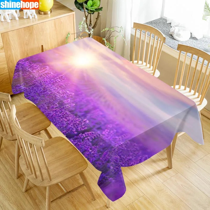 

New Arrival Custom Flowers Lavender Table Cloth Waterproof Oxford Fabric Rectangular Tablecloth Home Party Tablecloth