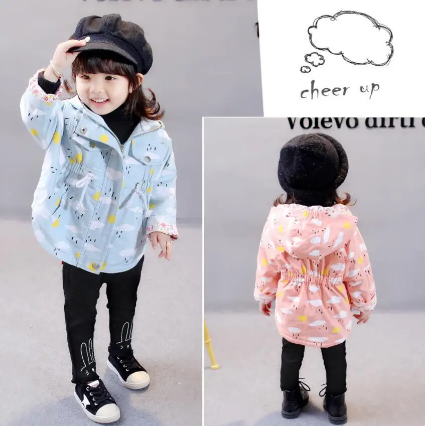 Детская куртка с капюшоном мультяшным принтом весна 2018|girls coats and jackets|brand girls coatgirls