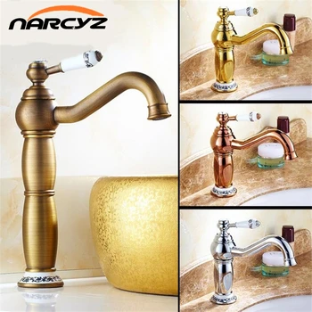 

Basin Faucets Antique Bronze Solid Brass Bathroom Sink Faucet With Ceramic Single Handle Hole Washbasin Mixer Tap XT980
