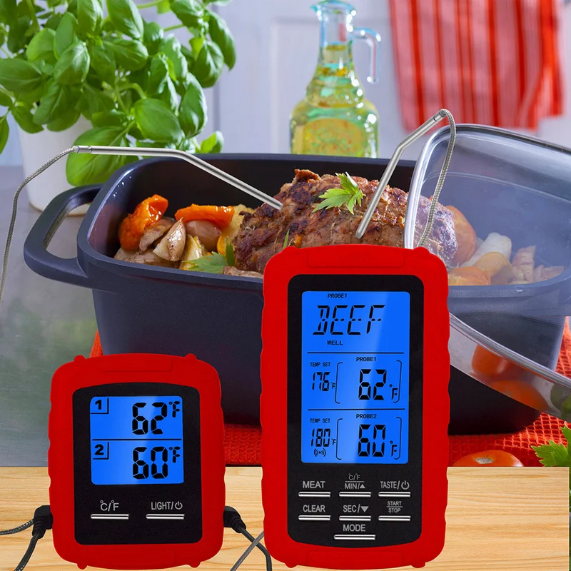 Cheerful Kitchen Wireless Remote BBQ Thermometer Dual Probe Digital Cooking Meat Food Oven Thermometer for Grilling Smoker BBQ