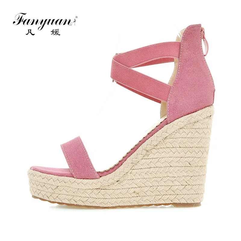 

Fanyuan high Heels Sandals women Summer Platform Sandals lady Party Wedding Wedge Sandals concise Zipper Cross-Strap shoes