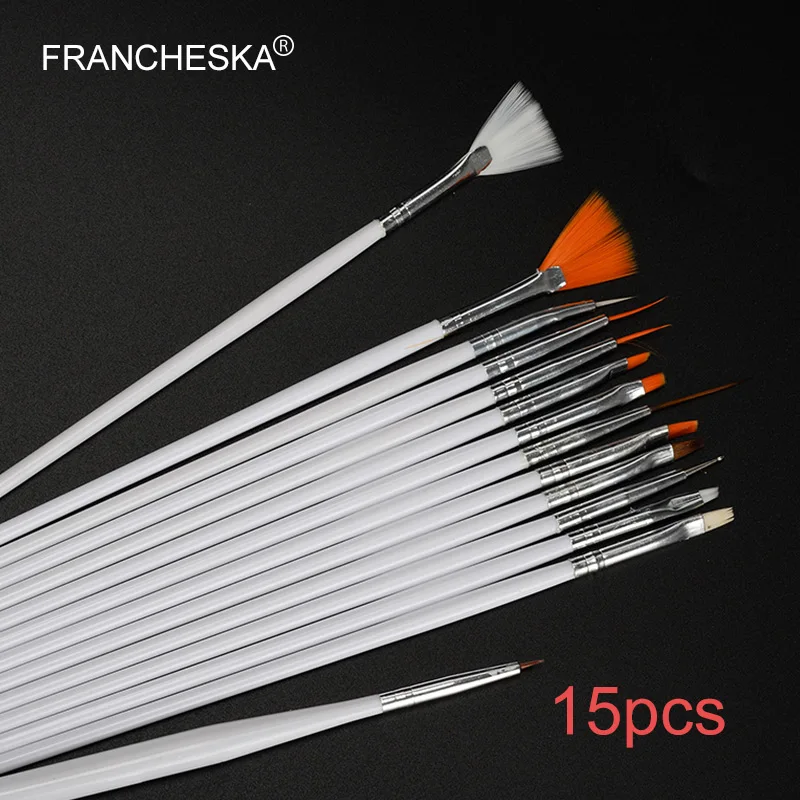 Francheska 15 шт. набор кистей для ногтей Раскрашивание ручка для рисования краски кисточки для маникюра инструмент для ногтей Стразы для ногтей гель лак для ногтей - Цвет: 15p Nail Brush White