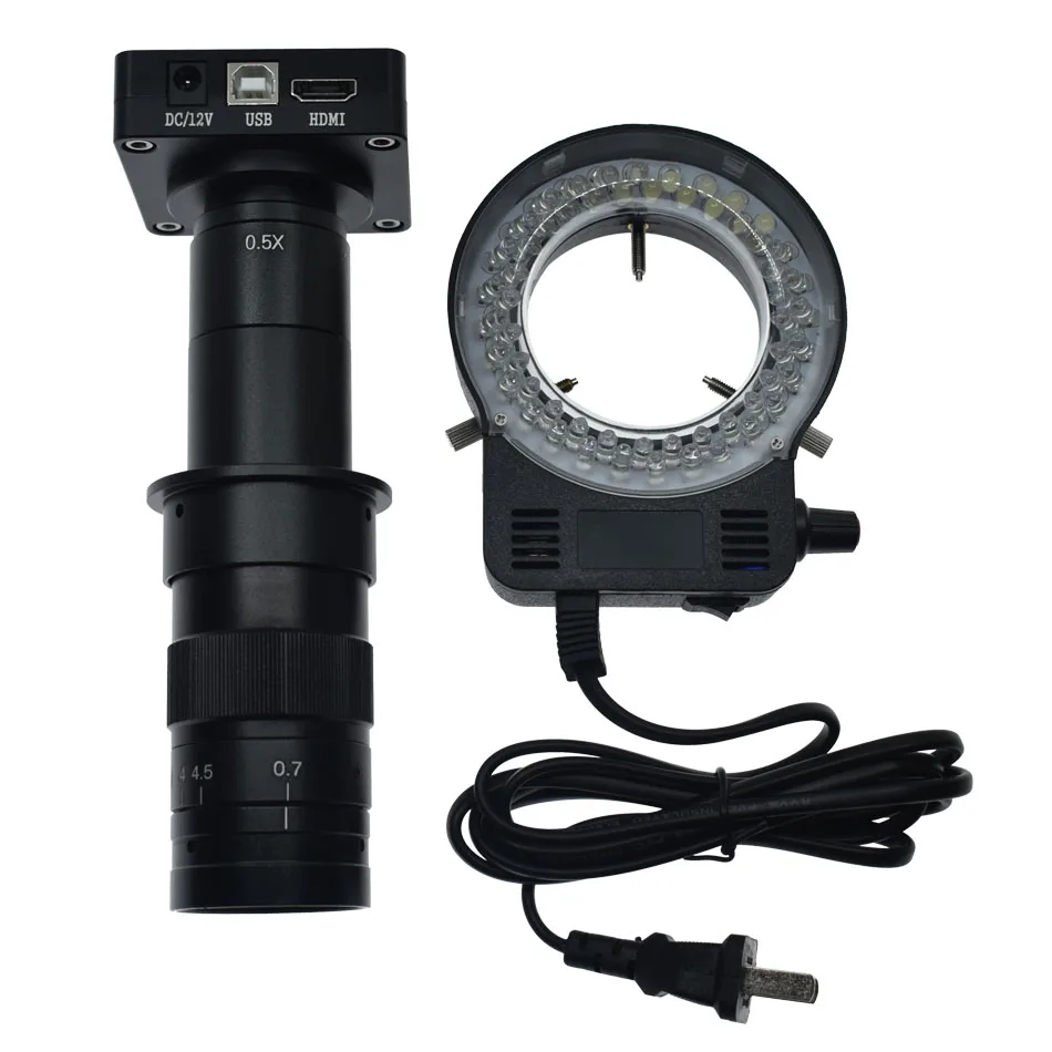 36MP 1080 P 2 K 60FPS HDMI USB промышленный цифровой видео микроскоп камера+ 180X 300X 360X 600X зум C-mount объектив+ светодиодный источник света - Цвет: 10X-180X Lens LED