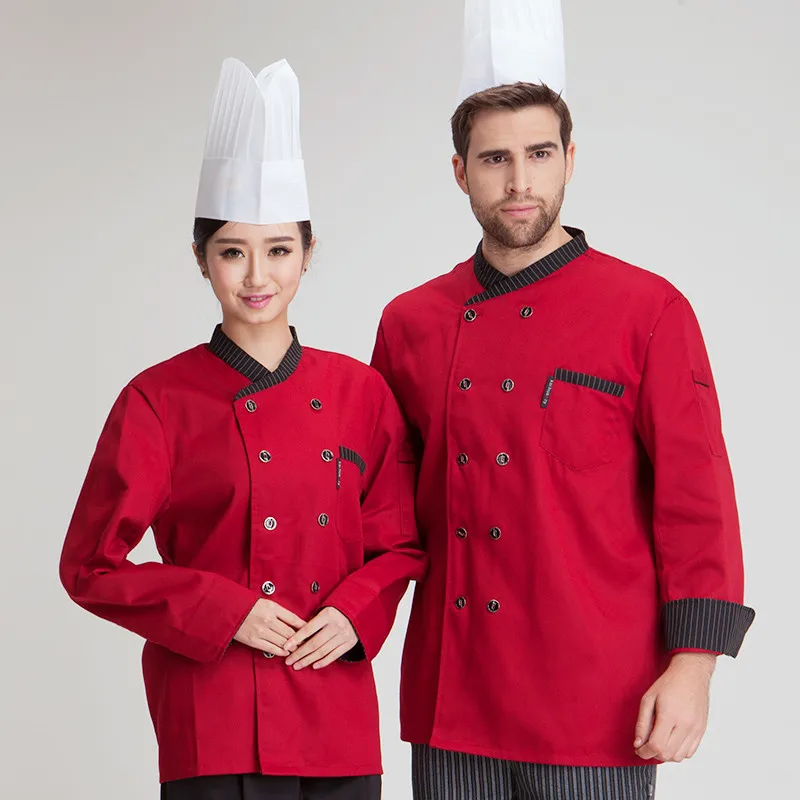 Новая мода Отель Ресторан Кухня Кук костюм повара для мужчин женщин форма костюм пальто куртка с длинным рукавом белый черный, красны