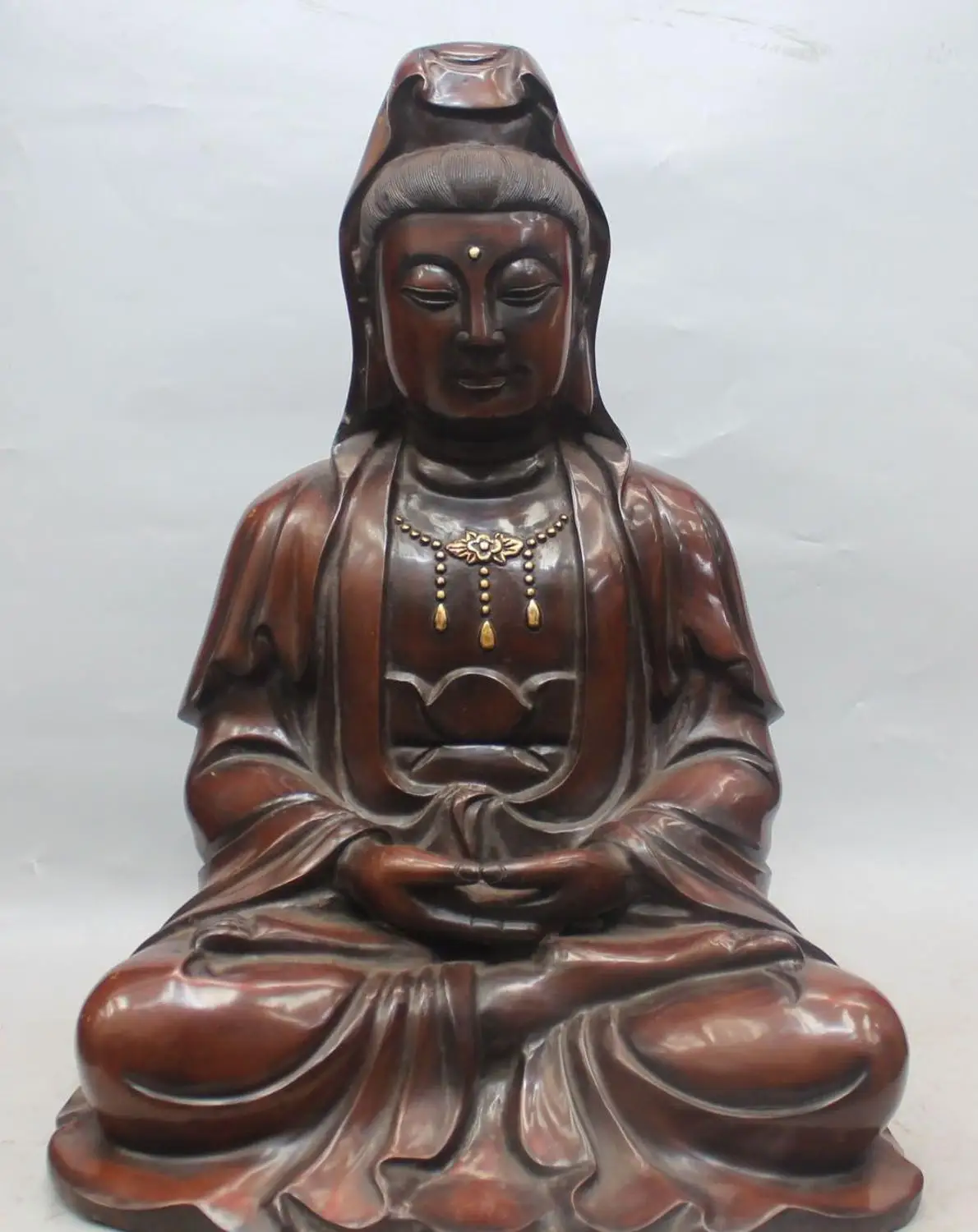 18"Chinese Purple Bronze Gold Gilt Kwan yin Guanyin Guan Yin Godness