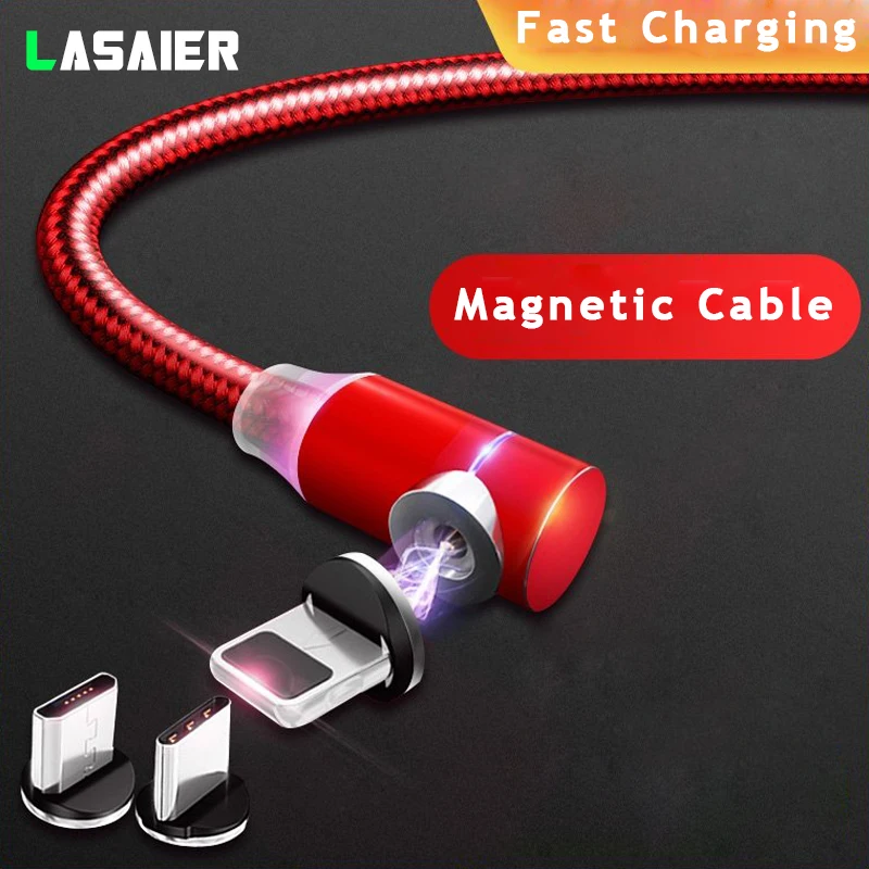 

90 degree Magnetic Cable Micro Usb Type C for iphone X XS Charging Wire Kabel for Xiaomi Samsung A50 A80 S10 Charger Cord 1m 2m