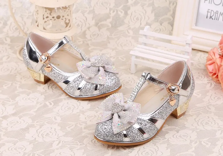 Осенне-весенняя детская кожаная обувь для девочек; обувь на высоком каблуке; модная обувь принцессы с бантом; детская Праздничная обувь для малышей