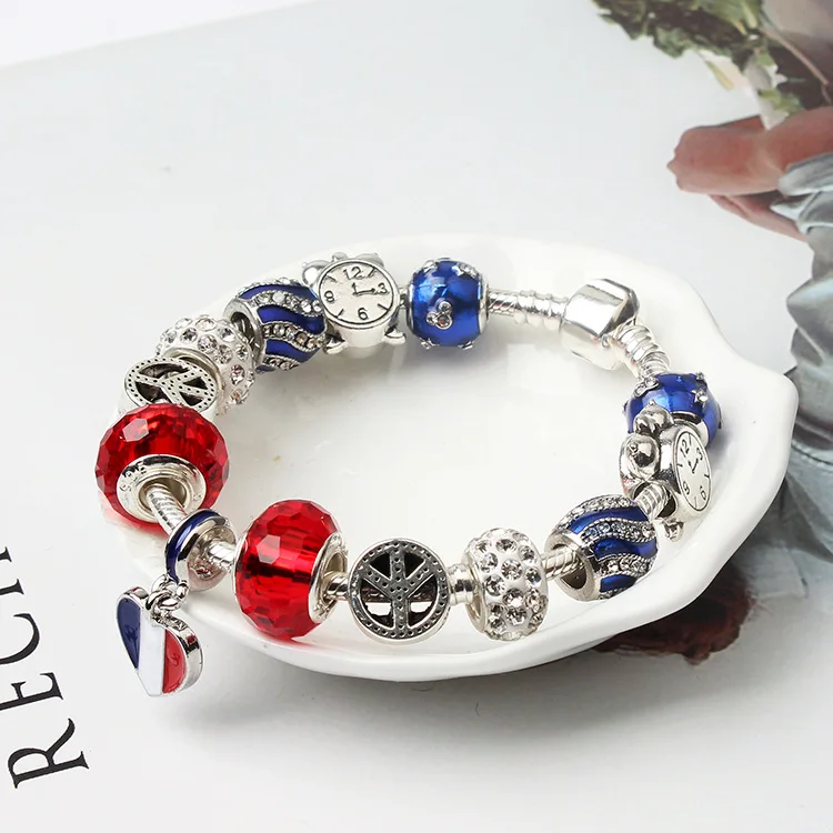 

World Cup national team flag pendant souvenir trimmings unisex Alloy metal bracelet with colored Glaze Football memorabilia