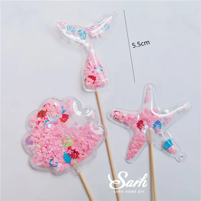 Pink ocean set Bling Маяк Дельфин Торт Топперы Морская звезда украшения принадлежности для выпечки морские водоросли на день рождения Свадебная вечеринка сладкие подарки - Цвет: Pink ocean set