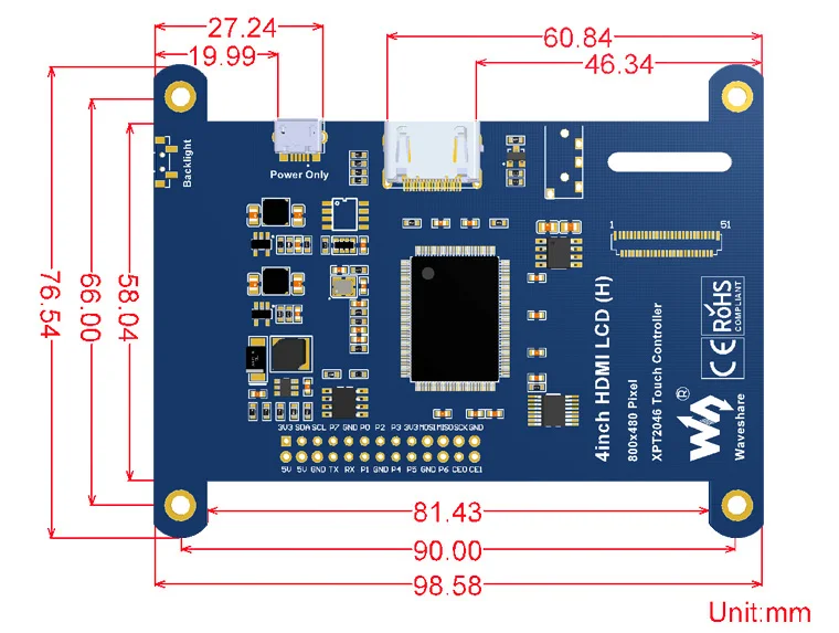 Waveshare 4 дюйма резистивный Сенсорный экран ips ЖК-дисплей(Тип H) 480x800 HDMI интерфейс предназначен для Raspberry Pi