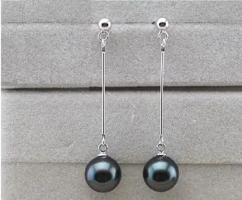 

HUGE HOT AAA 10-11 MM PERFECT ROUND SOUTH SEA BLACK PEARL EARRING r
