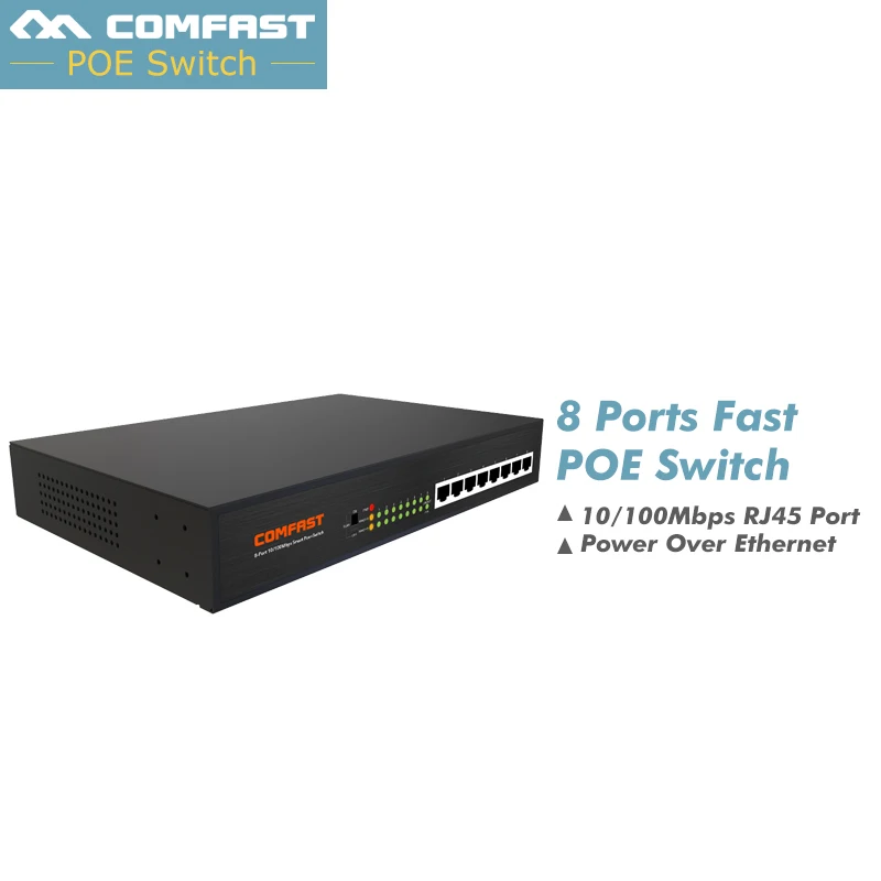 

8 port 10 / 100Mbps POE Switch 60W 48V PoE Switch for network IP Cameras/ wireless Wifi AP power IEEE 802.3af/at(32W/Port)