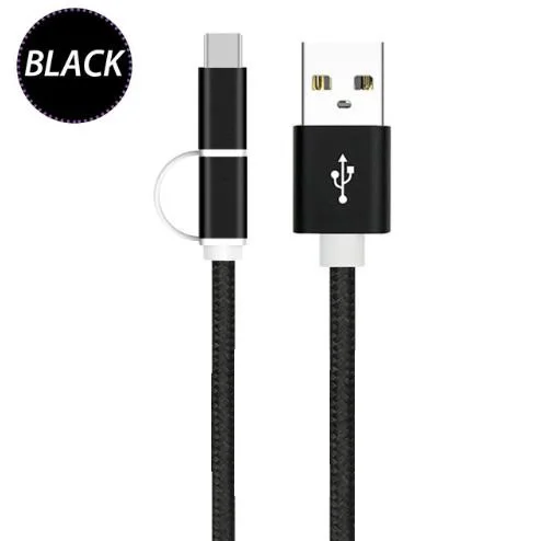 25 см micro usb type c короткий кабель для быстрой зарядки 2 в 1 для xiaomi mi power bank tablet mi 9 8 se lite A2 redmi note 7 6 pro K20 - Цвет: Black