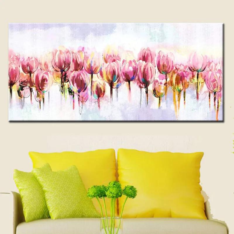 

Gifts Handpainted Abstract Flower Oil Paintings on Canvas Modern Home Decor Wall Art Large Pink Tulip Floral Pictures Painting