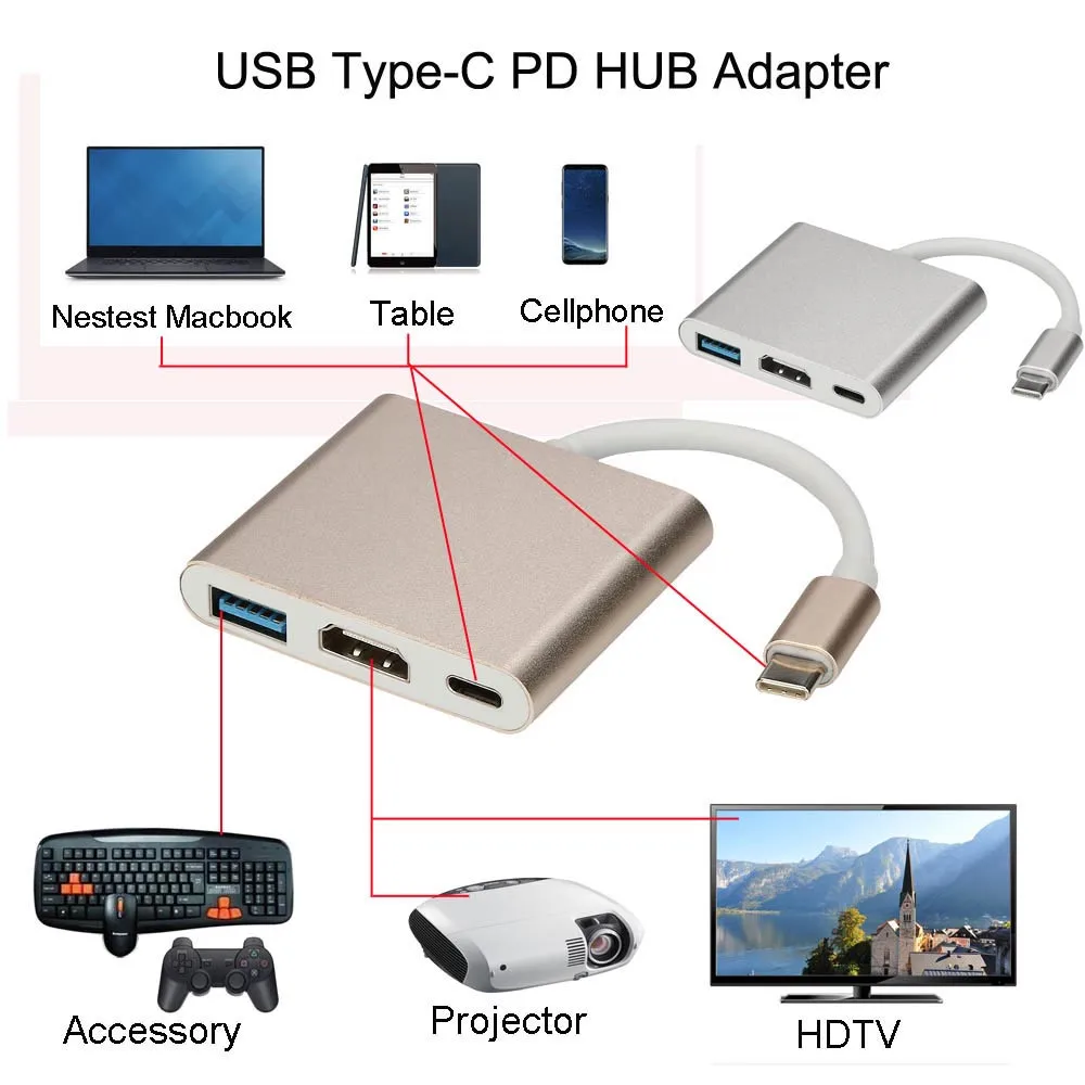 USB 3,1 type C USB C 4K HDMI конвертер USB 3,0 многопортовый адаптер для зарядки AV концентратор для Macbook Pixel XPS 13 huawei Mate10# T08