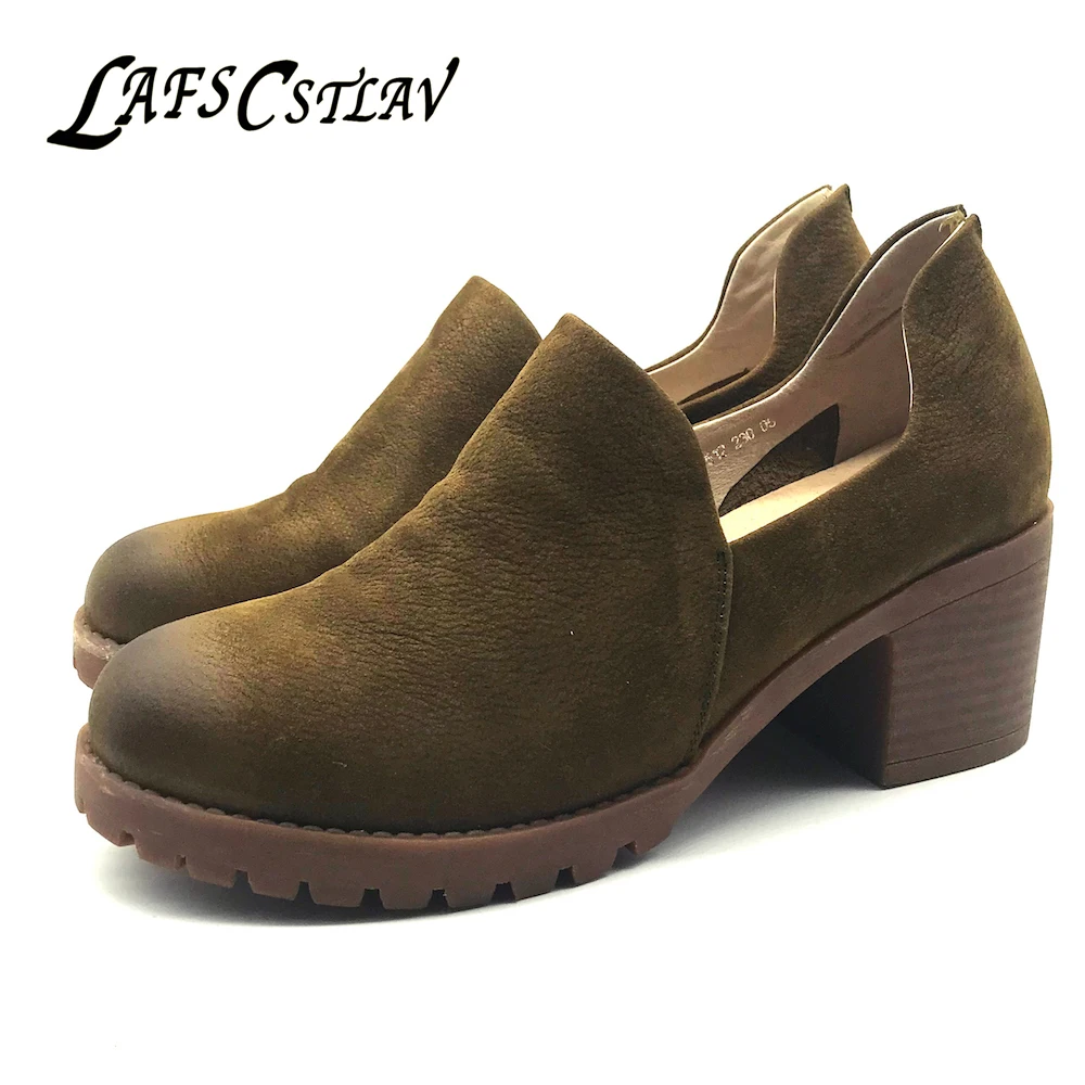 

LAFS CSTLAV Genuine Leather Nubuck Pumps Shoes Woman Comfortable Concise Round Toe Soft Casual High Quality Korean Style Shoe