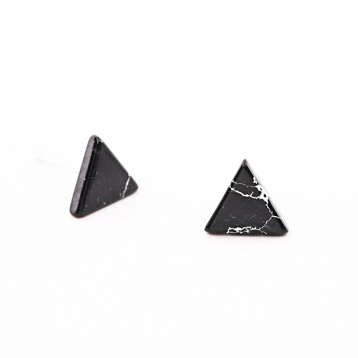 black stone triangle earring 100% 925 Sterling silver Jewelry fashion Hypoallergenic Stud earrings for women gift