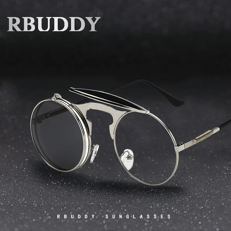 Rbuddy круглые очки мужские солнцезащитные открыт пара панк металл круг женщин