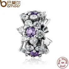 Bamoer 100% 925 joyería de plata esterlina forget me not spacer púrpura encantos ajuste pulsera joyería de los granos making pas286