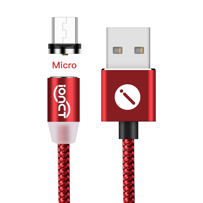 IONCT USB Магнитный кабель для iPhone Android Micro usb кабель магнитное зарядное устройство Microusb нейлоновый магнит type C кабель для зарядки - Цвет: Red For Micro