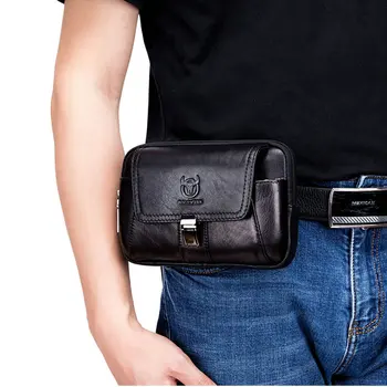 

BULLCAPTAIN Genuine Leather Waist Bag Casual Daily Fashion Small Messenger Shoulder Bag Designer Hasp Waist Belt Bag Pouch