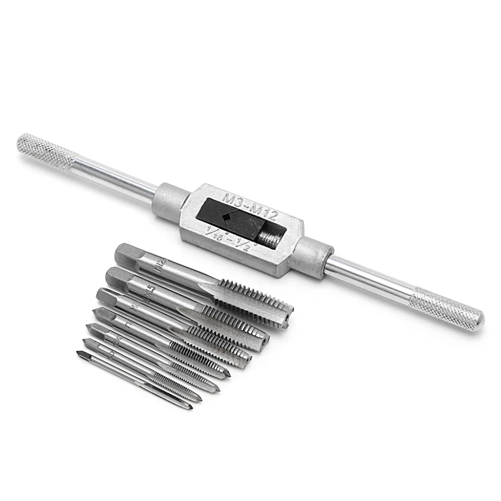 

8 Pcs Hand Screw Thread Metric Plug Tap Set M3-M12 With Adjustable Tap Wrench Hand Tools