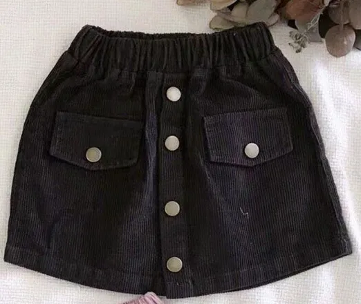 Коллекция года, Новое поступление, Осенние юбки для девочек зимняя детская одежда на пуговицах детские вельветовые юбки для маленьких девочек возрастом от 2 до 6 лет - Цвет: Black gray