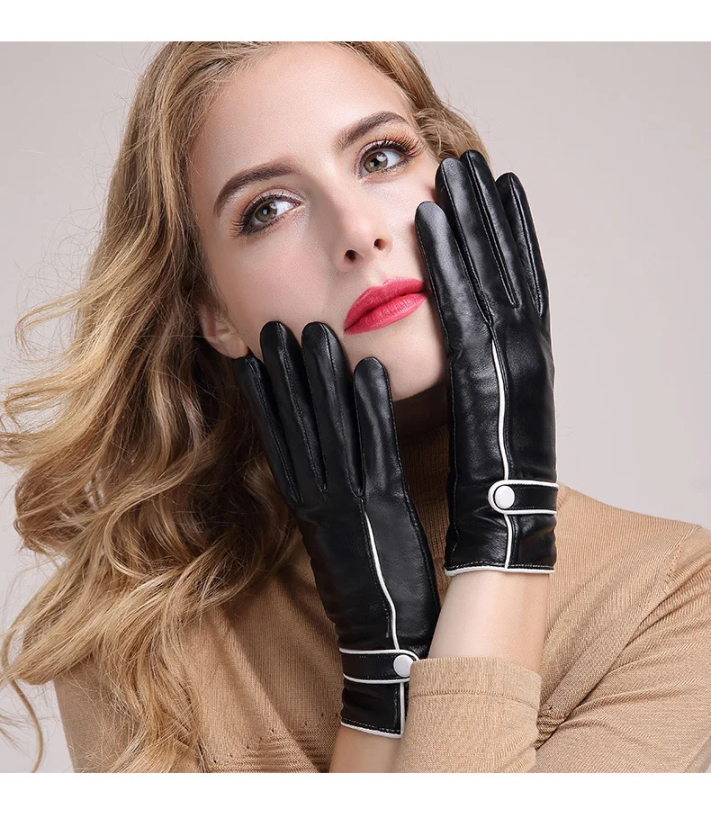 Зимние женские перчатки из натуральной кожи, утепленные, сохраняющие тепло перчатки из овчины, зимние перчатки для телефона с сенсорным экраном MlZ009