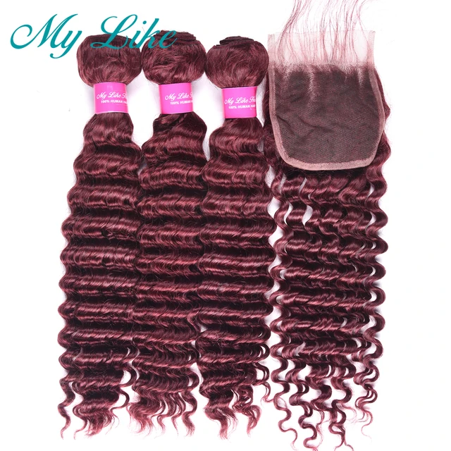 Special Offers My Like Indian Deep Wave Bundles with Closure 99J Burgundy Red Human Hair Weave 3 Bundles with Closure Non-remy Hair Extensions Special Offers My Like Indian Deep Wave Bundles with Closure 99J Burgundy Red Human Hair Weave 3 Bundles with Closure Non-remy Hair Extensions