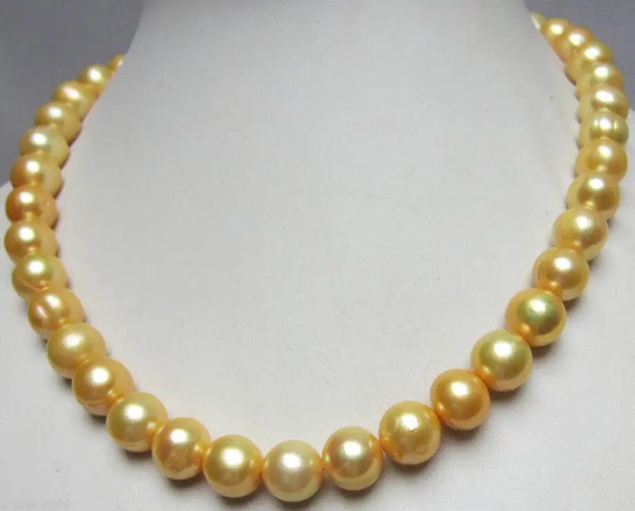 

huge RARE 11-12mm southsea Golden pearl necklace 17INCH ^^^@^Noble style Natural Fine jewe FREE SHIPPING