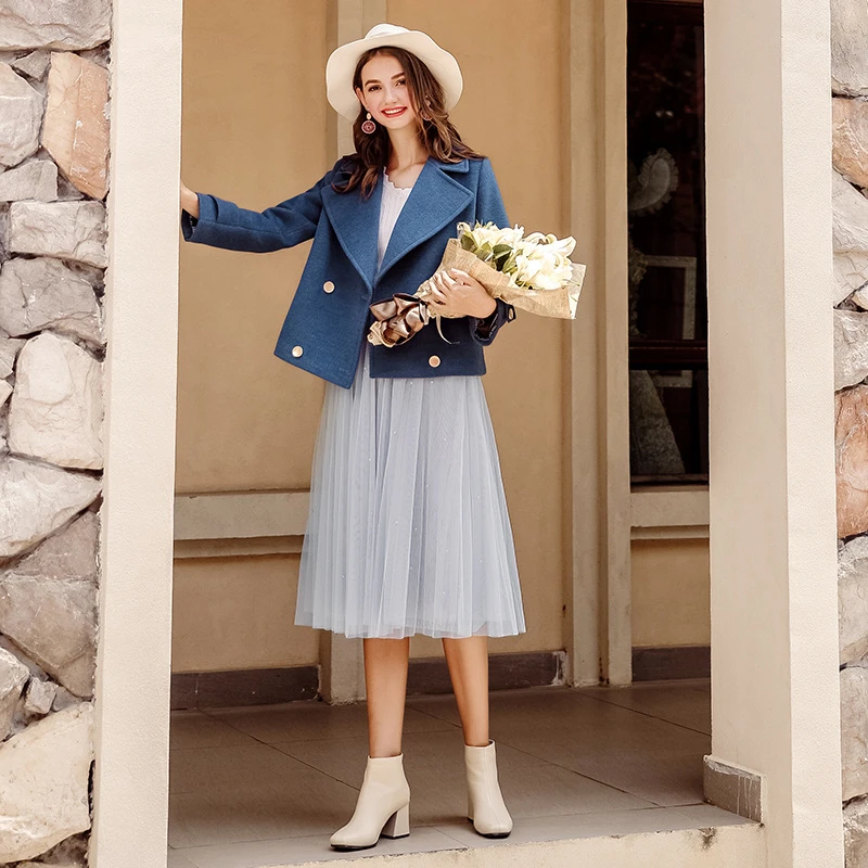 Lâche Court 2018 Plus Femmes Mode Femelle Laine Épais apricot Style La Manteau Mince Costume Hiver Blue Nouvelle Taille Ljj0197 Chaud De PPrwzqg4